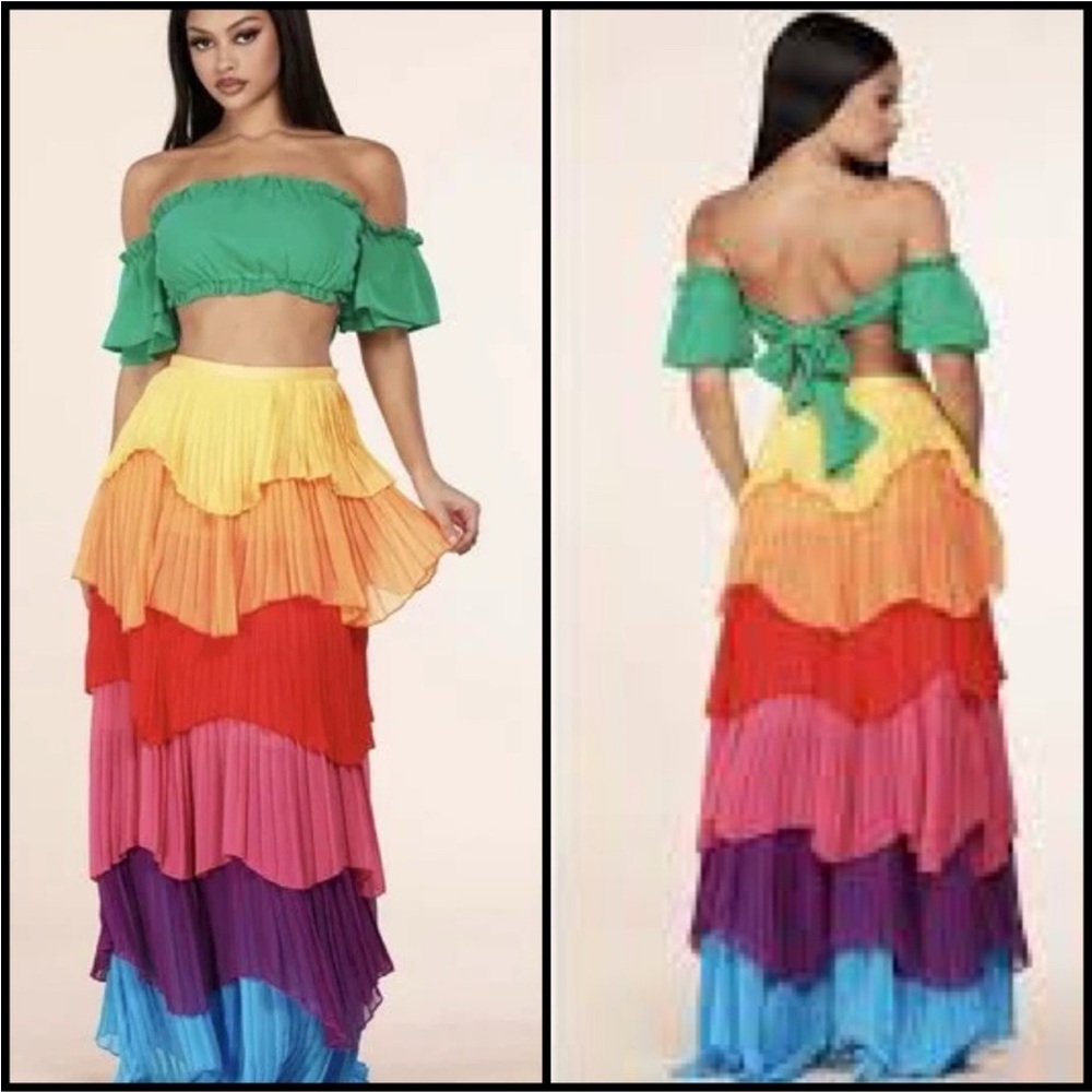 L'ATISTE Multicolor Layered Maxi Skirt
